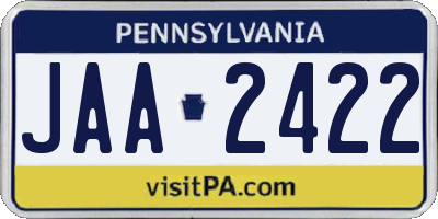 PA license plate JAA2422