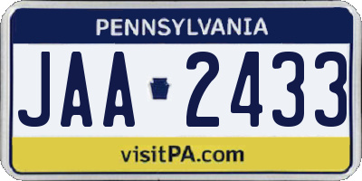 PA license plate JAA2433