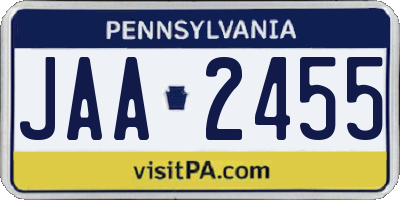 PA license plate JAA2455