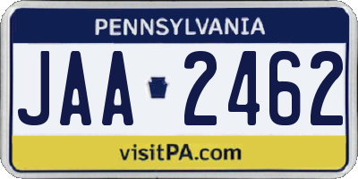 PA license plate JAA2462