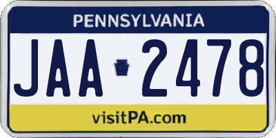 PA license plate JAA2478