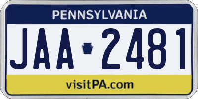 PA license plate JAA2481