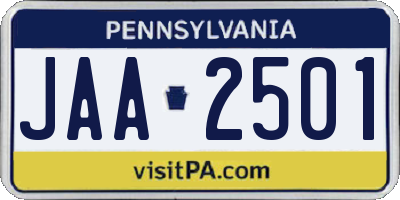 PA license plate JAA2501