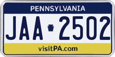 PA license plate JAA2502