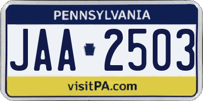 PA license plate JAA2503