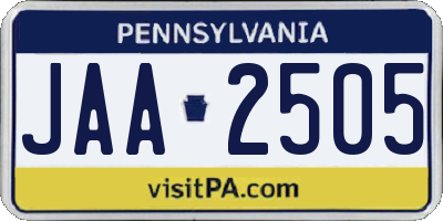 PA license plate JAA2505