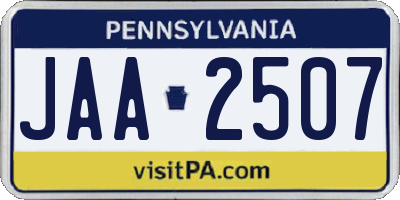 PA license plate JAA2507