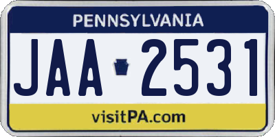 PA license plate JAA2531