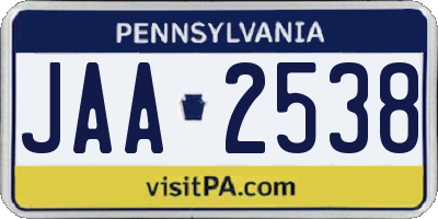 PA license plate JAA2538