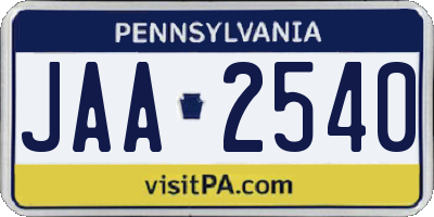 PA license plate JAA2540