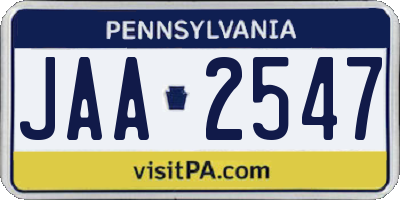 PA license plate JAA2547