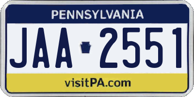 PA license plate JAA2551
