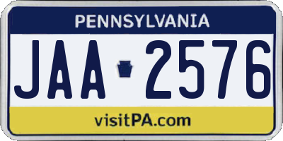 PA license plate JAA2576