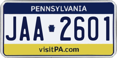 PA license plate JAA2601