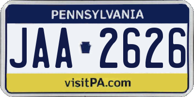 PA license plate JAA2626