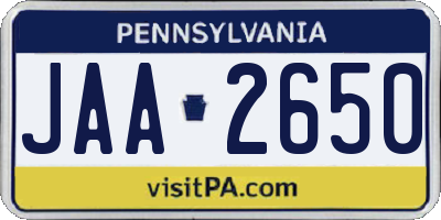 PA license plate JAA2650