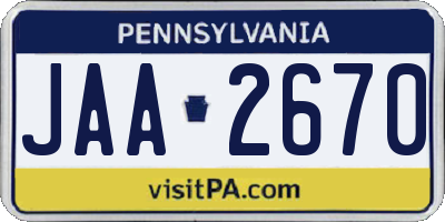 PA license plate JAA2670
