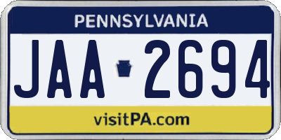 PA license plate JAA2694