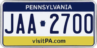 PA license plate JAA2700
