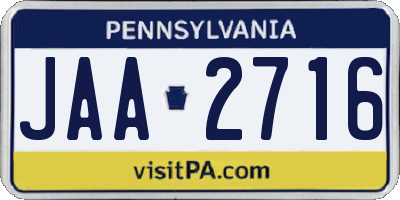 PA license plate JAA2716