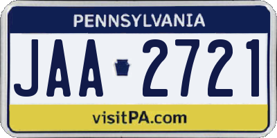 PA license plate JAA2721
