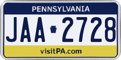 PA license plate JAA2728
