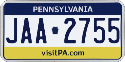 PA license plate JAA2755