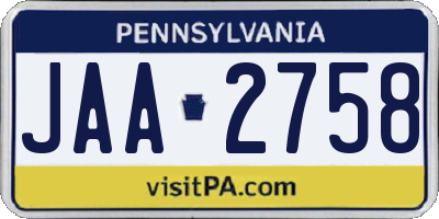 PA license plate JAA2758