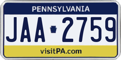PA license plate JAA2759