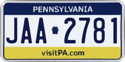 PA license plate JAA2781