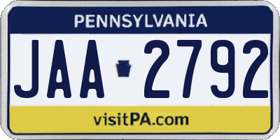 PA license plate JAA2792