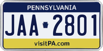 PA license plate JAA2801