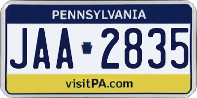 PA license plate JAA2835