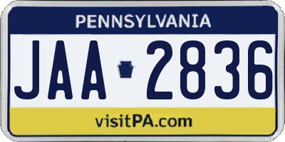 PA license plate JAA2836