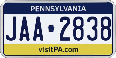 PA license plate JAA2838