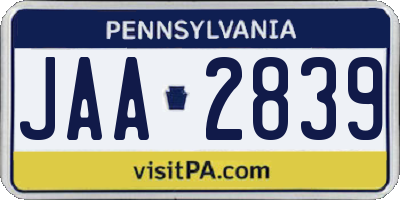 PA license plate JAA2839