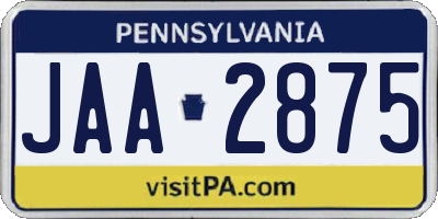 PA license plate JAA2875