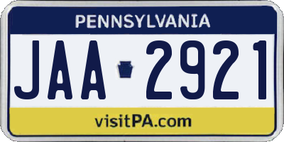 PA license plate JAA2921