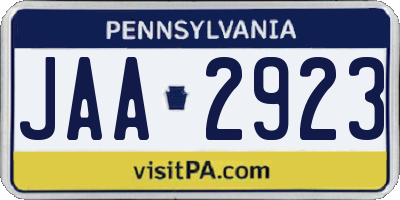 PA license plate JAA2923