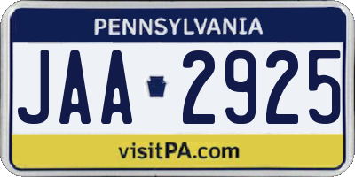 PA license plate JAA2925