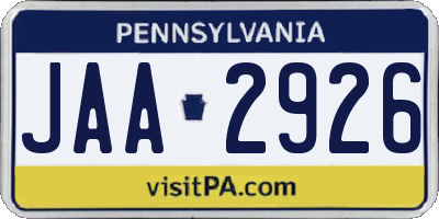 PA license plate JAA2926