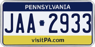 PA license plate JAA2933