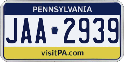 PA license plate JAA2939