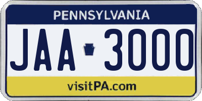 PA license plate JAA3000