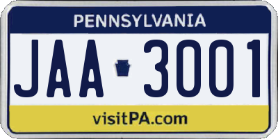 PA license plate JAA3001