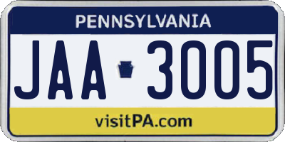 PA license plate JAA3005