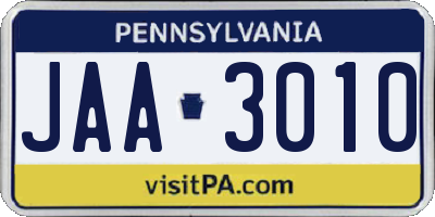 PA license plate JAA3010
