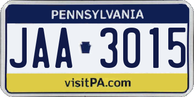 PA license plate JAA3015