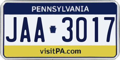 PA license plate JAA3017