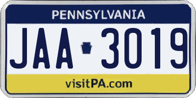 PA license plate JAA3019